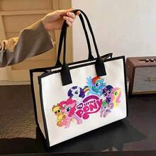Miniso Túi tote vải canvas My Little Pony Mane Six & Spike viền hồng, nền màu be - Hồng - Xem 3
