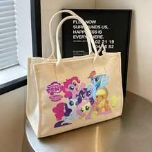 Miniso 小馬寶莉 Mane Six 團體帆布托特包，自然米色底色配粉色飾邊 - 白色 - 查看 6