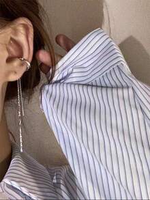 1對長流蘇耳夾 女款 優雅淑女學生耳飾配件 全季節珠寶禮物 - YS-1 銀色 - 查看 4