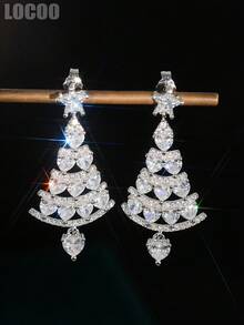 1 Pair Elegant Cubic Zirconia Earrings, Designed For Women, Suitable For Wedding, Engagement, Anniversary Party, Valentine's Day Gift - 1# - View 2