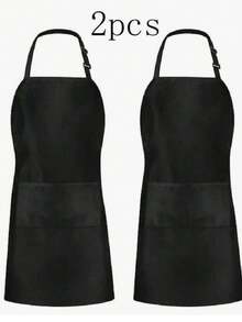 1pc/2pcs Adjustable Waterproof Cooking Apron With Pocket Design - Unisex Professional Apron, Stain-Resistant, Suitable For Kitchen, Bathroom, Home And Other Scenes, Essential Practical Accessory For Home Life - Black - View 1