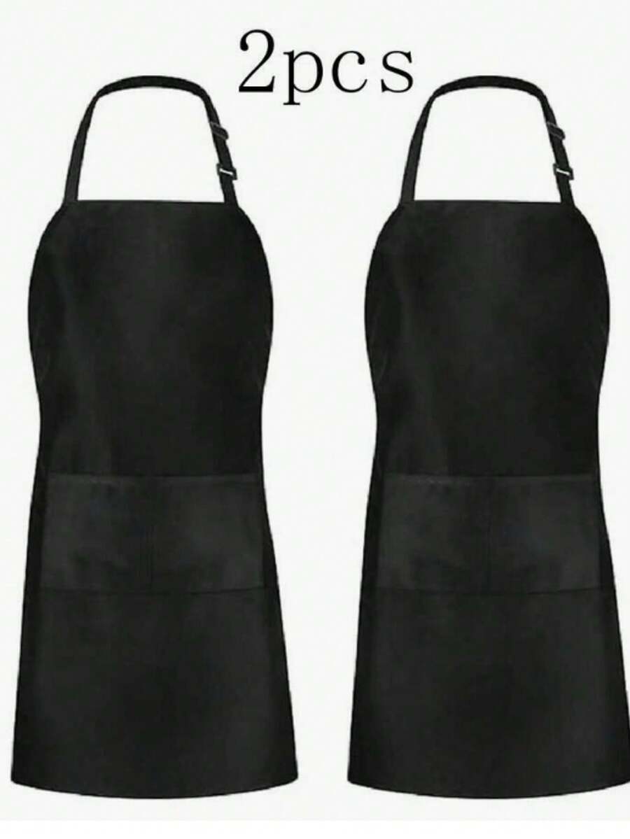 1pc/2pcs Adjustable Waterproof Cooking Apron With Pocket Design - Unisex Professional Apron, Stain-Resistant, Suitable For Kitchen, Bathroom, Home And Other Scenes, Essential Practical Accessory For Home Life - Black - View 1