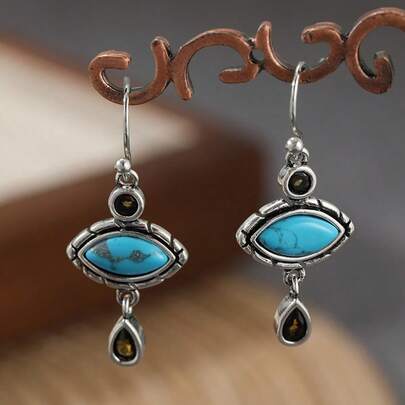 Light Luxury Elegant Faux Turquoise Earrings, Exquisite Fashion, Ideal Accessory For Banquet Outfits