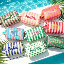 Custom Striped Toiletry Bag, Personalized Travel Storage Bag, Waterproof Name Makeup Organizer, Travel Makeup Bag, Vacation Gift, Waterproof Storage Bag, Summer Storage Bag, Personalized Storage Bag, Beach Bag Liner, Custom Travel Bag, Pool Party Gift, Toiletry Organizer - Multicolor - View 2
