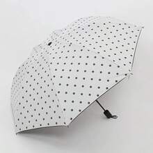 1pc Polka Dot Automatic Folding Umbrella, Vintage Black Coating Sun Protection UV Protection Portable Dual-Use Fashion Parasol Umbrella, Minimalist Striped Folding Umbrella, Korean Fresh Style Black Coating Sun Umbrella, Women's Fresh Style Folding Parasol, 8-Rib Manual Compact Polka Dot Umbrella, Practical Minimalist Design, UV Protection, Suitable For Outdoor Travel, Foldable, Spring/Summer Selection, Bridesmaid Gift, Room, Beach, Travel - One Size Fits All - View 10