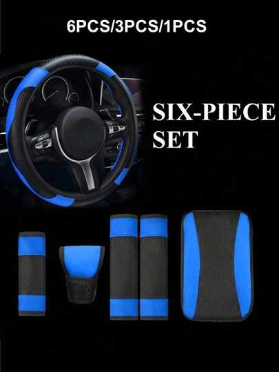 6pcs/Set, 3pcs/Set, 1pc PU Leather Car Interior Accessories Set - Steering Wheel Cover, Armrest Cover, Handbrake Cover, Seat Belt Cover - For Women, Fit For Sedan, SUV, Truck And Various Vehicle Models
