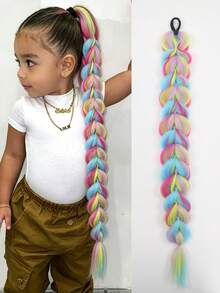 1pc Kids Colorful Synthetic Ponytail Hair Extension, 24 Inch Long Ponytail, Suitable For Girls Halloween Christmas - Multicolor - View 12