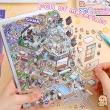 1 Pack 50pcs Decorative House Stickers, Scene Stickers, Landscape Stickers (30pcs Material + 20pcs Background Cards), Miniature Scene Stickers, Landscape Stickers, Manual Stickers, Sticker Small House Scene, Reusable, Multiple Sizes Available - Cute Pink - View 6