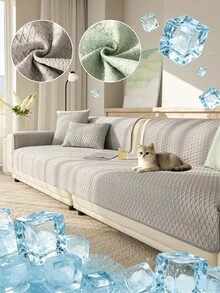 SANMOSPIN 1 Buah Bantal Sofa Sutra Es Musim Panas, Bantalan Kursi Sofa Sutra Pendingin, Penutup Sofa Anti Selip, Tersedia Berbagai Ukuran untuk Sofa 1/2/3/4 Dudukan, Dapat Dicuci, Cocok untuk Berbagai Suasana Dekorasi Rumah - Grey - View 1