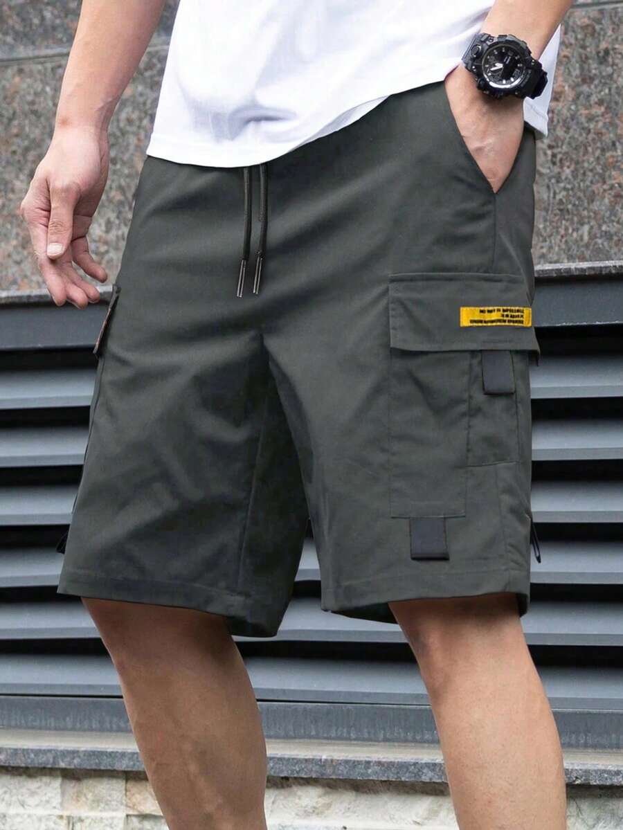 男士夏季休閒多口袋工裝短褲，寬鬆版型街頭風，可調節抽繩腰帶運動短褲