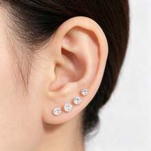 12 pares de pendientes de cristal para mujer, set de pendientes de strass de tamaños mixtos - Plateado - Ver 5