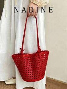 New Plaid Woven Bucket Bag, Fashionable Versatile Handheld Shoulder Bag, Commuter Essential, Work To Weekend - Multicolor - View 11