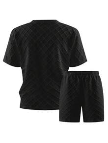 Men's Solid Color Minimalist Casual Daily Outdoor Sports Running T-Shirt & Shorts Set, Beach Vacation Outfit - Black - View 4
