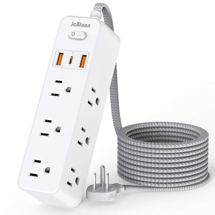 電源延長線防雷插座，5英尺延長線，9個插孔含3個USB埠(1個USB-C埠)，三面插座擴展器，壁掛式設計適用於旅行、居家、學校、大學宿舍及辦公室