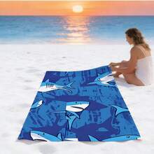 1pc Shark Pattern Beach Towel, Quick-Dry Lightweight Large Size, Travel Swimming Pool Use, Sand-Proof Ocean Theme Adult Beach Essential Accessory, Microfiber - Multicolor - View 5