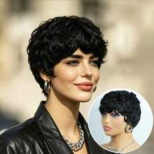 6 Inch Brazilian Human Hair Wig - Natural Curly Short Texture 180% Density Human Hair Suitable For Daily Wear, Parties, Holidays 6 Inch Instant Styling Voluminous - Natural Black - View 3