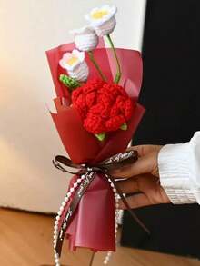Buquê de Rosas em Degradê e Buquê de Lírio do Vale. Estes são buquês de flores feitos puramente à mão em fio, presentes de flores artificiais duráveis com embalagem, adequados para a temporada de formatura, aniversários e decoração de casa. - Multicolorido - Visão 5