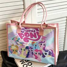 Miniso Little Pony Full Cast Group Tote Bag, Pink Trim Large Capacity Casual Handheld Shoulder Bag - Black - View 2
