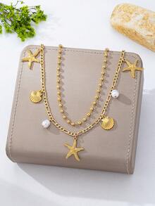 2pcs Bohemian Vacation Style Ocean Series Shell & Starfish Beaded Waist Chain For Women - Yellow Gold - View 2