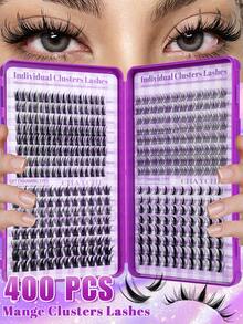 400 piezas Pestañas postizas de visón sintético 3D con rizo en C, de alta calidad y bajo precio, pestañas postizas DIY nuevas, suaves y esponjosas, adecuadas para maquillaje, extensiones de pestañas, pestañas cortas, pestañas DIY, pestañas de color claro, extensiones de pestañas DIY en casa - Multicolor - Ver 2