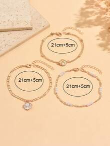 3pcs/Set Summer Beach Vacation Style Layered Anklet Set, Fashionable Versatile Shell Decor Gold Anklets, Women's Foot Jewelry Suitable For Daily Wear, Vacation, Date And Party - Multicolor - View 4