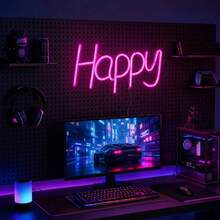 1個 LED 發光字母 Happy 霓虹燈牆面裝飾夜燈 電池/USB供電 遊戲室場景氛圍燈 居家節日派對 仙女燈 臥室裝飾 - Happy霓虹燈 - 查看 13