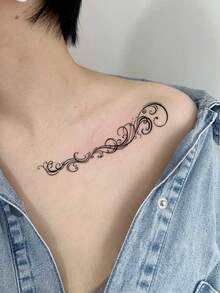 1 pieza Pegatina de tatuaje con patrón de enredadera y volutas simple y elegante, pegatina de tatuaje temporal, diseño de tatuaje realista, adecuado para viajes, festivales de música, juegos, regalos de graduación, dura de 3 a 5 días. - Negro - Ver 5