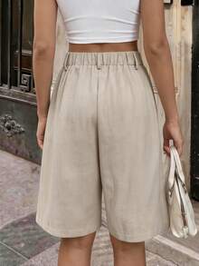 Women's Fashion Solid Color Wide Leg Casual Bermuda Shorts, Commute Shopping Casual Outfit, Ins Style, Daily Spring/Summer - Apricot - View 2