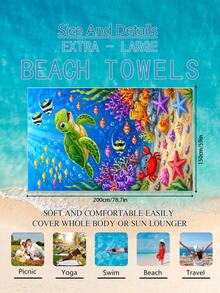 1pc Underwater World Turtle Coral Children's Beach Towel Bath Towel, Microfiber Oversized Beach Blanket, Super Absorbent Bath Towel, Suitable For Travel, Swimming Pool, Diving, Surfing, Yoga, Camping, Multiple Sizes, Beach Accessories, Applicable For Beach, Swimming Pool, Travel, Camping, Yoga - Multicolor - View 15