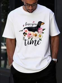 Men's Round Neck Short Sleeve, Summer Fashion Solid Color Breathable Comfortable Animal Floral Print Casual Versatile T Shirt For Daily Leisure - White - View 3