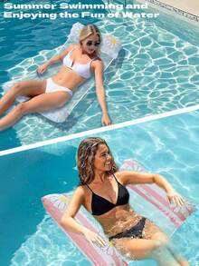 Adult Casual Water Floating Lounge Chair, Blue And Pink Daisy Inflatable Float, Mesh Breathable Swimming Pool Float Bed, Portable Inflatable Floating Mat For Vacation Beach And Bathing - A - View 4