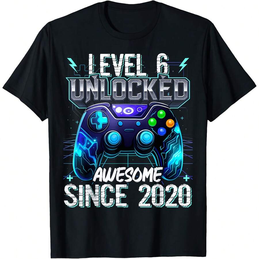 6th Birthday Boy Level 6 Gamer 6 Year Video Game Party T-Shirt - Black - View 1