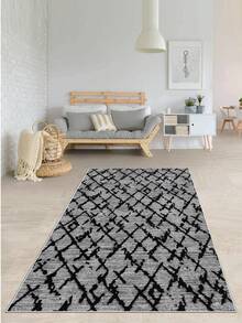 Digitally Printed Non-Slip Washable Runner And Area Rug Living Room Carpet, Modern Design | Modern, Scandinavian, Bohemian And Classic Styles | 100% Polyester - Black - View 5