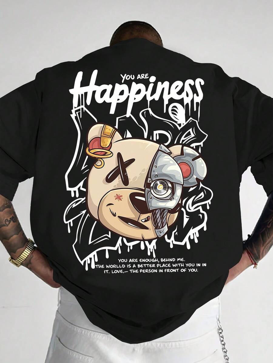 Camiseta gráfica de verano para hombre - Negro - Ver 1
