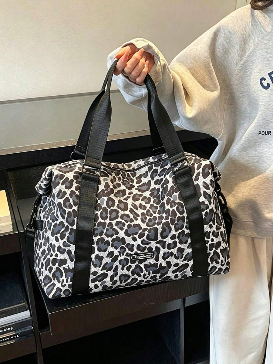 New Fashion Travel Bag, Solid Color Minimalist Leopard Print Niche Design, Chic Popular Cool Style, Suitable For Short Trips And Fitness, Large Capacity Versatile Exquisite Bag