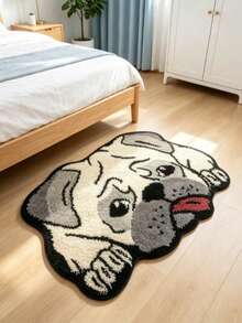 1pc Tongue-Out Pug Shaped Rug, Pink Bedroom Decor, Small Rug, Carpet, Home Decor, Living Room Rug, Living Room Small Rug, Bedroom Rug, Living Room Home Decor, Outdoor Rug, Washable Rug - Multicolor 4 - View 5