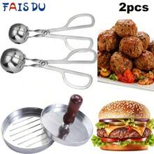 2PC Stainless Steel Meat Ball Maker Tool And Aluminum Burger Press, Non Stick Stuffed Kitchen Gadget Hamburger Mold - Large - View 3