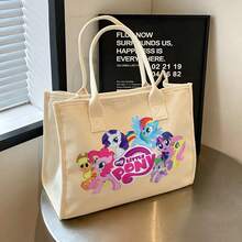 Miniso Túi tote vải canvas My Little Pony Mane Six & Spike viền hồng, nền màu be - Hồng - Xem 2
