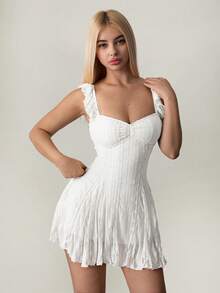Apricot A-Line Mini Dress With Lace Patches, For Summer - 白色的 - 查看 1