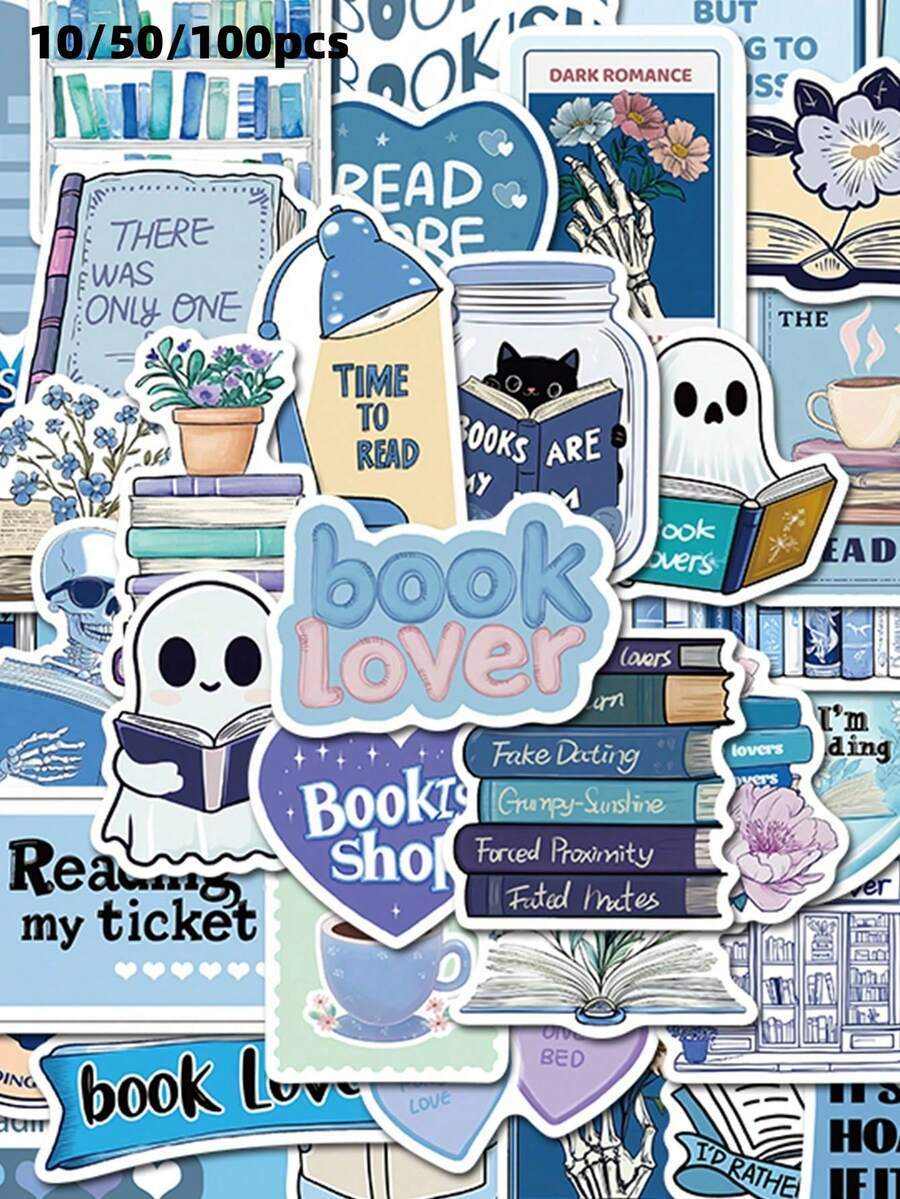 100/50/10pcs Blue Scroll Style Graffiti Stickers, Waterproof Decorative Stickers For Water Bottles, Notebooks, Suitcases - Multiple Styles - View 1