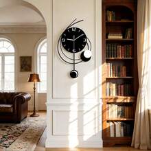 1pc Metal Living Room Decorative Wall Clock, Silent Quartz Wall Clock Black Metal Large Clock Suitable For Dining Room, Kitchen, Home, Bathroom, Bedroom, 11.8 X 20 Inches (Approx. 30 X 51 Cm) - Wall Clock - View 6