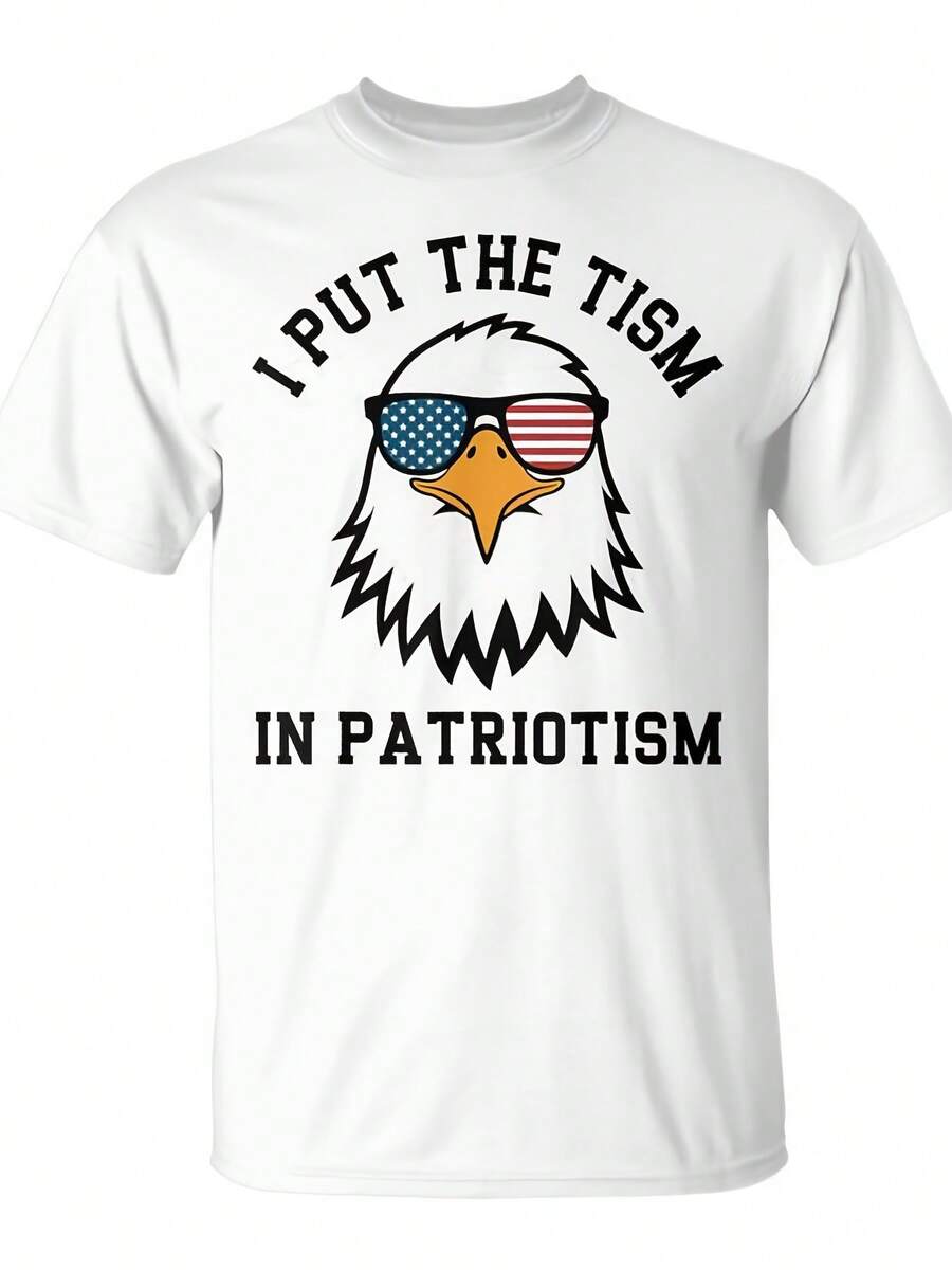 Dejo que el patriotismo tenga un toque "T". Camiseta con estampado de águila deportiva, unisex para uso diario. Camiseta divertida y novedosa para hombre, ideal para Navidad 2025. Top de mod - Negro - Ver 1