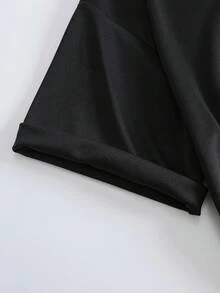 Stampa con Motivo Ritratto Femminile, Maglietta Casual Sportiva da Donna con Collo Tondo e Maniche Corte - nero - Visualizzare 5