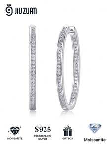 A Pair Of Romantic And Dazzling 925 Sterling Silver Hoop Earrings Inlaid With D-Color Moissanite, Women's Jewelry, Ideal Birthday And Christmas Gifts - Silver - View 2