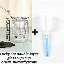 可爱招财猫双层玻璃杯，高硼硅耐热高品质家用奶茶咖啡杯。双层高透玻璃质感，简约精致，黑白对比高端耐用，适用于咖啡、奶茶、水果茶、温水、早餐、办公等场合。时尚实用。 - 雙層玻璃杯 - 查看 15