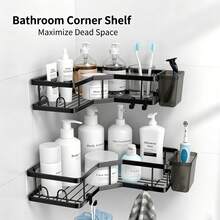 3pcs/Set Bathroom Storage Rack, Includes Corner Shower Caddy, Wall-Mounted Soap Holder, Shampoo Rack And Soap Holder, For Bathroom Decor Home, Bathroom Storage Rack, Shampoo Rack, Bathroom, Bathroom Accessories, Bathroom Decor - Multicolor - View 3