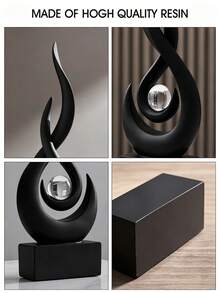 1pc Black Flame Statue Ornament, 11.8 Inch Abstract Resin Sculpture, Suitable For Modern Home Decor, Minimalist Artwork, Bookshelf, Coffee Table Or Dining Table Centerpiece (No Electricity Required) - Black 1pc - View 6
