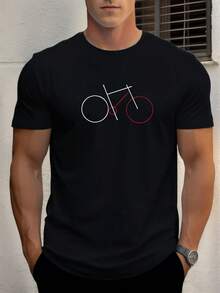 Men's Summer Casual Short-Sleeve T-Shirt With Bicycle Design - 黑色 - 查看 1