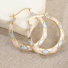 Pendientes de aro redondos brillantes de moda, estilo de apertura y cierre de tres colores, elegantes y versátiles para todas las ocasiones - Dorado - Ver 4