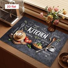 1 pieza Tapete de secado de platos, Tapete para máquina de café, Tapete de drenaje con patrón de tema de cocina estilo pizarra dibujado a mano, Duradero y altamente absorbente, Adecuado para mesa de comedor, cafetería y otros escenarios, Agrega una atmósfera cálida de cocina al área de comedor, Tapete de drenaje multiusos, Regalo para el hogar, Decoración de mesa - XYLSD-507 - Ver 3
